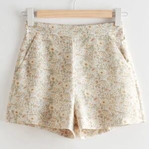 & Other Stories Floral Linen Lyocell Shorts High Waisted Size 4 Neutral 16